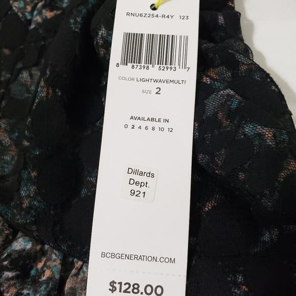 BCBGMAXAZRIA floral lace mini cocktail racer back dress Women's size 2 black nwt - Picture 5 of 11